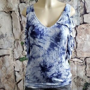 Como Blu tie dye cold shoulder blouse Sz M